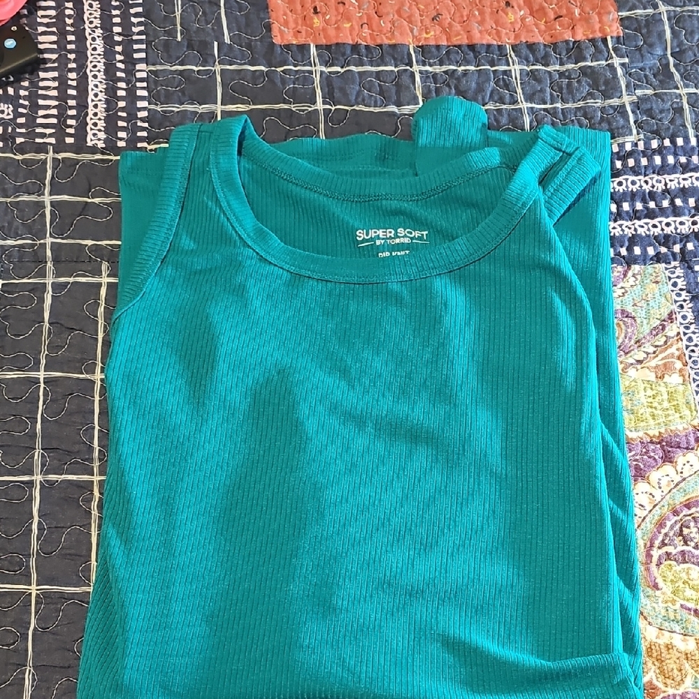 Torrid Teal Ribbed High Neck Tank